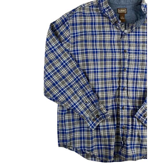 C.E. Schmidt Workwear Men's Flannel Shirt 2X Blue Gray Plaid Button Down Long - Picture 7 of 8